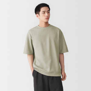 MUJI Áo Thun Nam Waffle Cổ Tròn Tay Ngắn