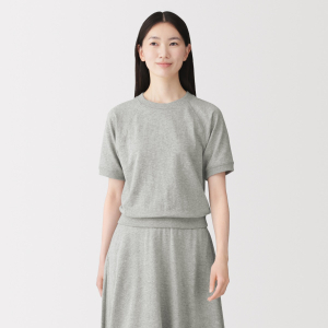 MUJI Áo Thun Nữ Vải Nỉ Mỏng Cổ Tròn Tay Ngắn
