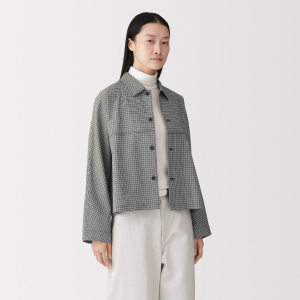 MUJI Áo Sơ Mi Nữ Dáng Ngắn Vải Brushed Cotton Twill Tay Dài