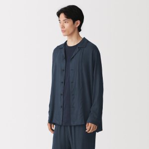 MUJI Áo Sơ Mi Nam Vải Cupra Blended Cổ Mở Tay Dài