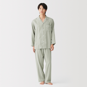 MUJI Bộ Đồ Ngủ Tay Dài Vải Double Gauze Không Đường May Bên - Nam