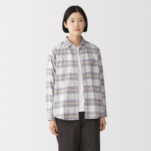 MUJI Áo Sơ Mi Nữ Vải Flannel Tay Dài