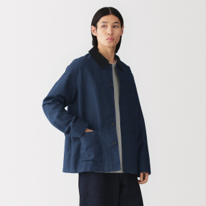 MUJI Áo Khoác Nam Vải Kapok Cổ Corduroy