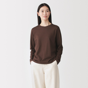MUJI Áo Thun Nữ Vải Jersey Cổ Tròn Tay Dài