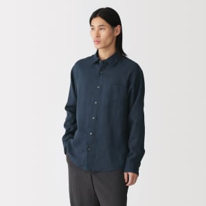 MUJI Áo Sơ Mi Nam Vải Washed Linen Tay Dài