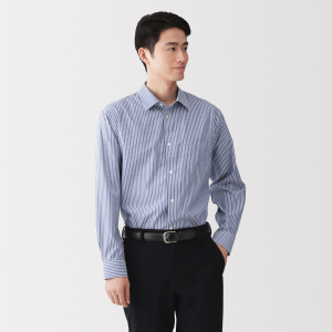 MUJI Áo Sơ Mi Nam Ít Nhăn Cổ Rộng Tay Dài