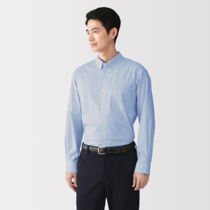 MUJI Áo Sơ Mi Nam Ít Nhăn Cổ Cài Nút Tay Dài