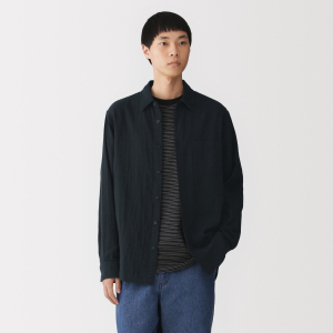 MUJI Áo Sơ Mi Nam Vải Kapok Double Gauze Tay Dài