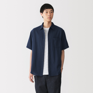 MUJI Áo Sơ Mi Nam Vải Kapok Double Gauze Tay Ngắn
