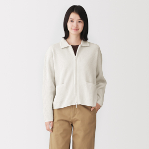 MUJI Áo Cardigan Nữ Khóa Kéo
