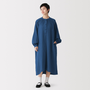 MUJI Đầm Nữ Vải Kapok Tay Dài