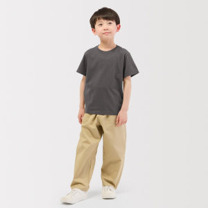 MUJI Áo Thun Cotton Cổ Tròn Trơn Tay Ngắn - Trẻ Em