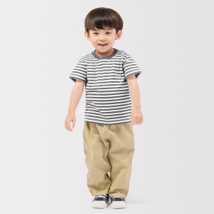 MUJI Áo Thun Cotton Cổ Tròn Sọc Tay Ngắn - Em Bé