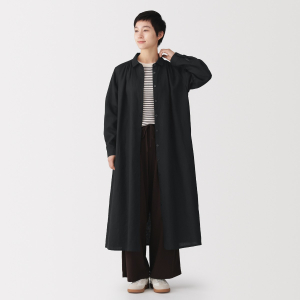 MUJI Đầm Sơ Mi Nữ Vải Washed Linen Tay Dài