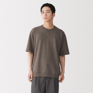 MUJI Áo Thun Nam Vải Light Sweat Cổ Tròn Tay Lửng