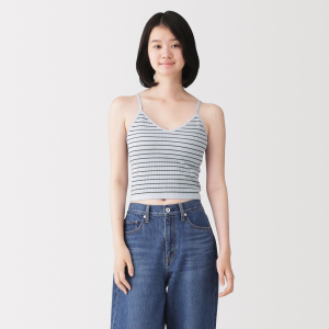 MUJI Áo Bra Camisole Cotton Co Giãn Gân Gợn Sóng Dáng Ngắn Có Mút