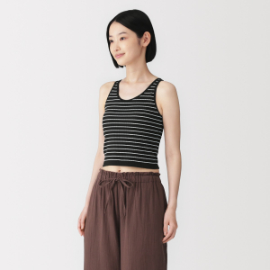 MUJI Áo Bra Tank Top Cotton Co Giãn Gân Gợn Sóng Dáng Ngắn Có Mút