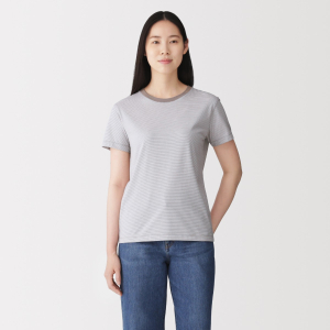 MUJI Áo Thun Nữ Vải Jersey Cổ Tròn Tay Ngắn