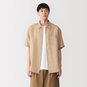 MUJI Áo Sơ Mi Nam Vải Washed Linen Tay Ngắn