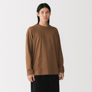 MUJI Áo Thun Nam Vải Brushed Jersey Cổ Tròn Tay Dài