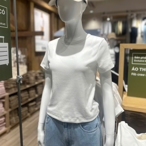 MUJI Áo Thun Nữ Rib Tay Ngắn