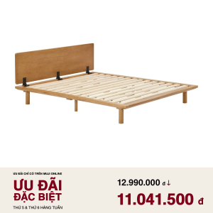 MUJI [A] Giường Gỗ Cao Su Size Q (Có Đầu Giường)