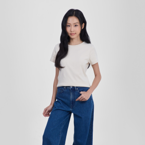 MUJI Áo Thun Nữ Cổ Tròn Tay Ngắn