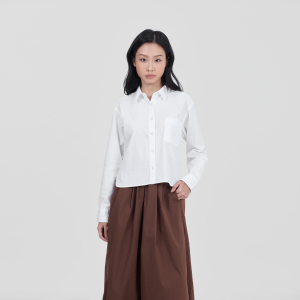 MUJI Áo Sơ Mi Nữ Vải Broad Dáng Ngắn Tay Dài (trơn)